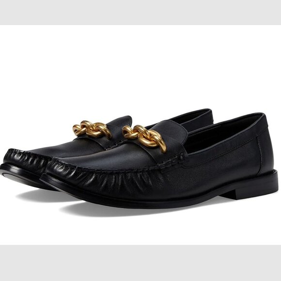 New COACH Jess Leather Loafer (Black/Gold) Women's Shoes Size 5.5 - Picture 1 of 3